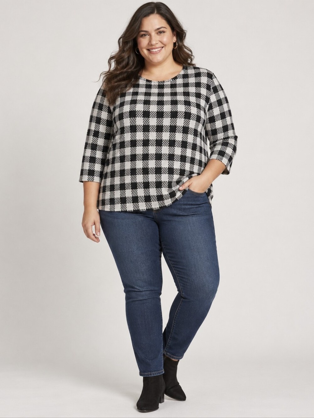 Talots Plus Size 2X Gingham Buffalo Plaid Boat Neck Top